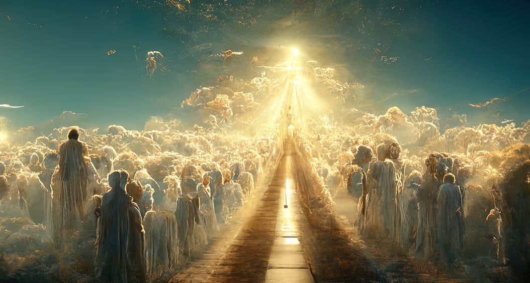 a illustration reception at the gates of heaven