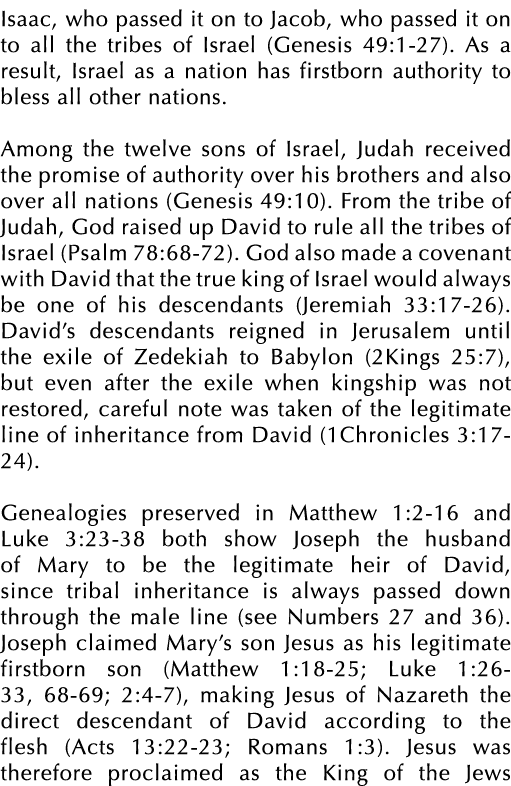 Isaac, who passed it on to Jacob, who passed it on to all the tribes of Israel (Genesis 49:1 27). As a result, Israel...