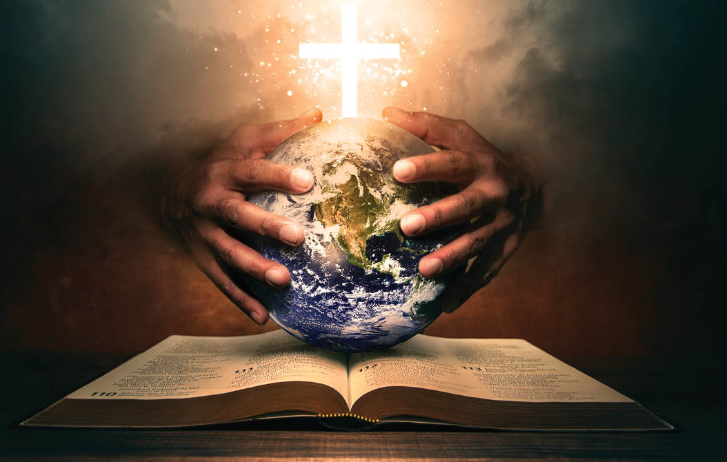 He's got the whole world in His hands art concept. 