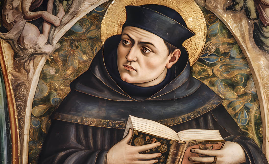 St. Thomas Aquinas, Patron Saint of Educators, Students and Learning. Generative Ai.