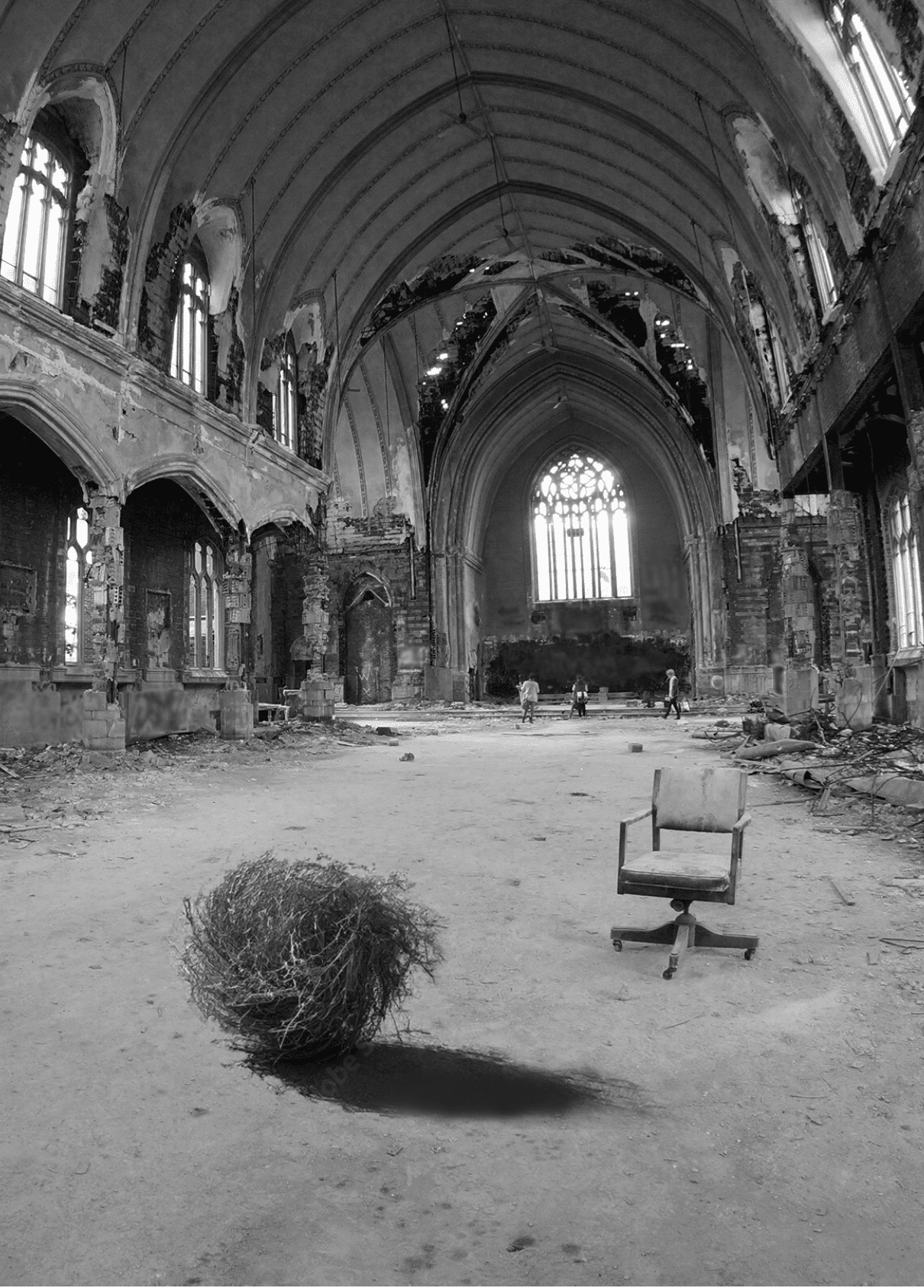 Fish Eye Photo of An Abandoned Church Interior In Detroit