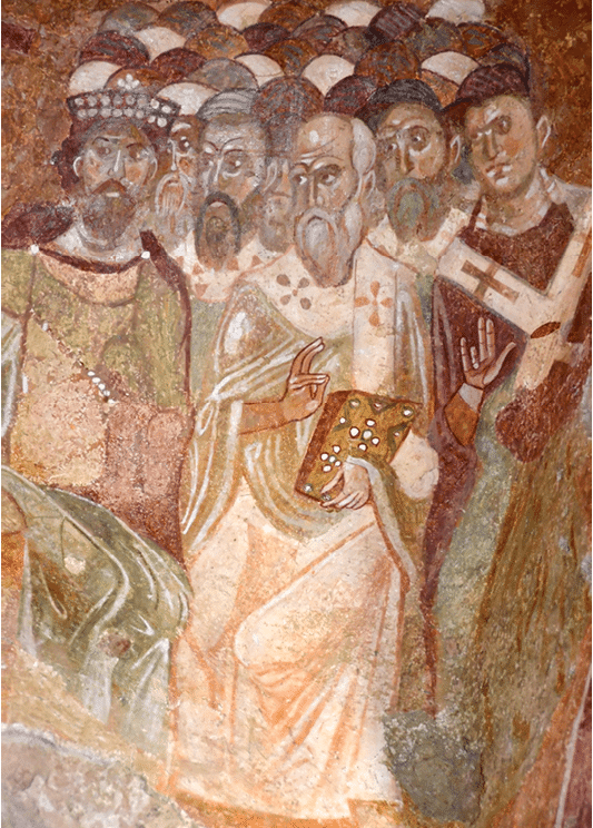 A statue of a man wearing a crown is located in front of a building. AI generated content