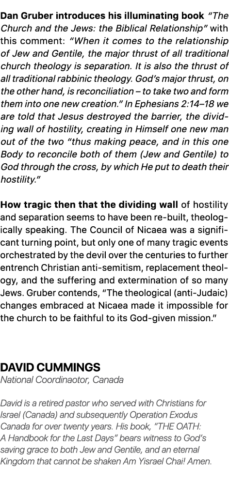 Dan Gruber introduces his illuminating book “The Church and the Jews: the Biblical Relationship” with this comment: “...