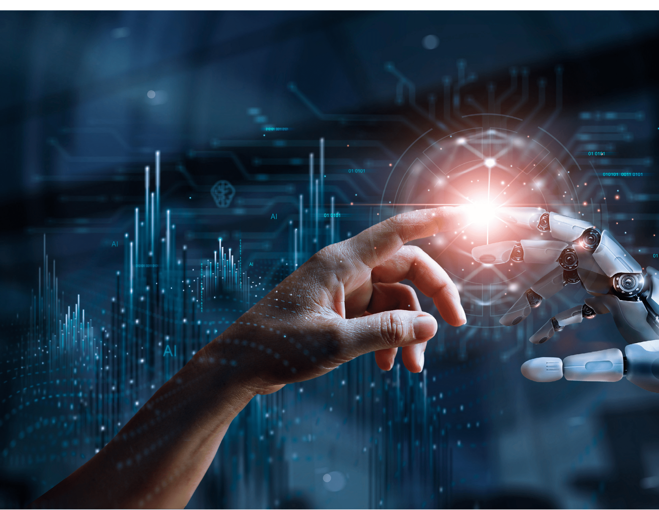 A person is reaching out to another person with a robotic arm. AI generated content