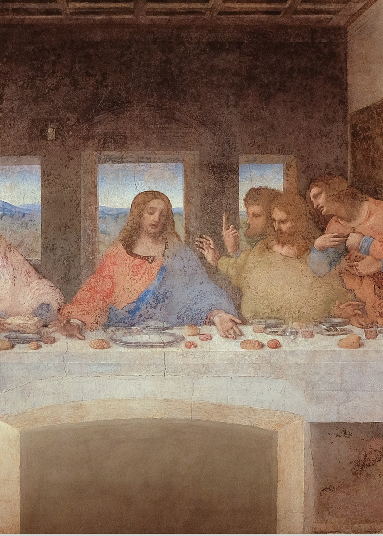 A painting of a cross with people around it. AI generated content