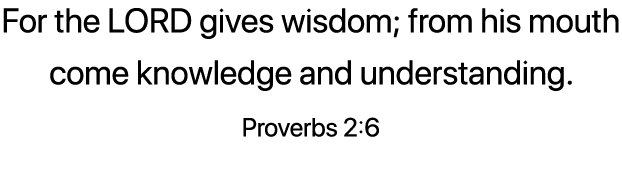 For the LORD gives wisdom; from his mouth come knowledge and understanding. Proverbs 2:6