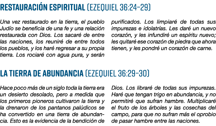 Restauraci n Espiritual (Ezequiel 36:24–29) Una vez restaurado en la tierra, el pueblo Jud o se beneficia de una fe y...