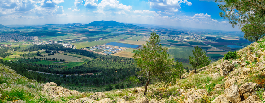 Panorama of the Jezreel Valley landscape, viewed from Mount Precipice. Northern Israel